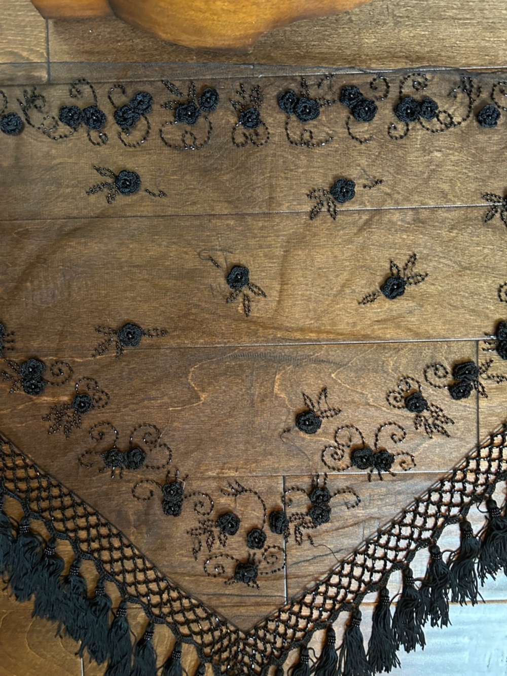 Black Lace Fringe Wrap Shawl - Elegant Evening Scarf - Picture 11 of 15
